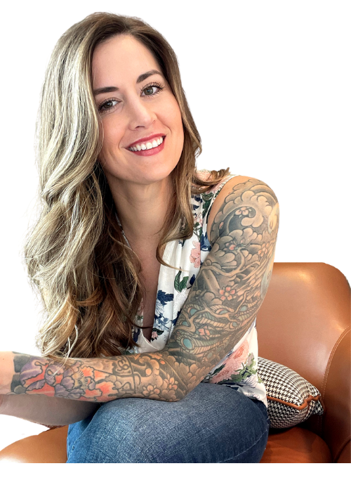 Anita Dombovari, virtual financial and YNAB coach, seated in a leather chair